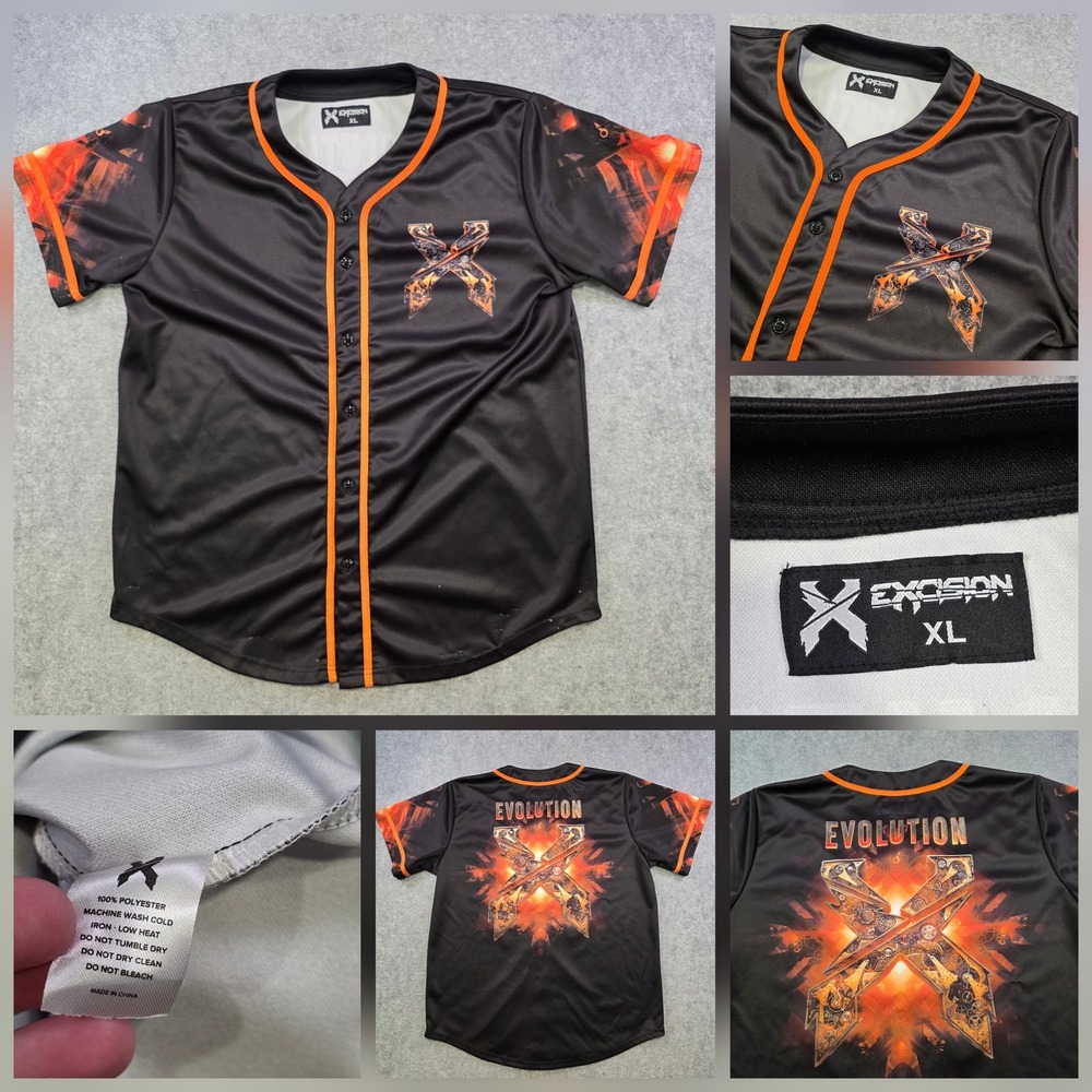 Excision Tour Jersey Shirt Mens XL Black Evolution X Baseball EDM Rave Thunder
